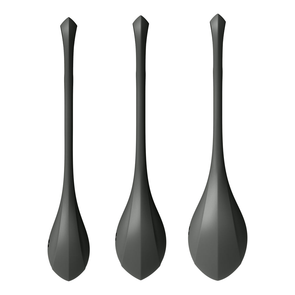 Satisfyer Yoni Power 2 Kegel Ball Set Black, three-piece pelvic floor training system in black.