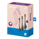 Satisfyer Yoni Power 2 Kegel Ball Set Black, pelvic floor training system, three-piece set for strength building.