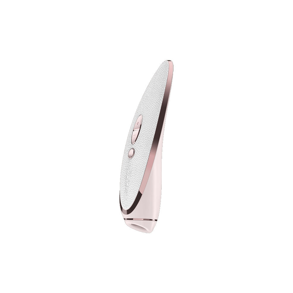 Satisfyer Pret-a-porter Pressure Wave Clitoral Vibrator showcasing luxury materials and dual-action stimulation features.