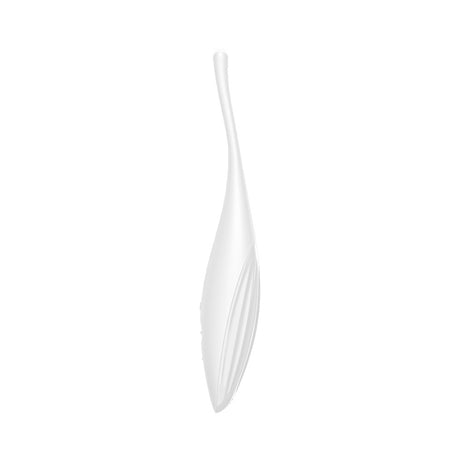 Satisfyer Twirling Joy Clitoral Vibrator White with a sleek, ergonomic design and narrow tip for targeted stimulation.