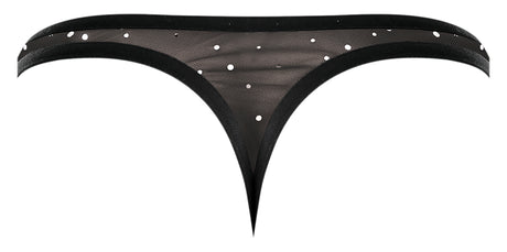 Male Power Show Stopper Micro Mesh Thong Black S/M featuring silver dots and plush elastic trim for a sleek fit.