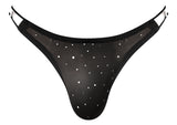 Male Power Show Stopper Thong Black L XL featuring silver dots and a sleek design.
