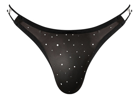 Male Power Show Stopper Thong Black L XL featuring silver dots and a sleek design.