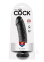 King Cock 8 inch Realistic Suction Cup Dildo Black in packaging with suction cup base and realistic design.