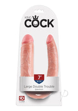 King Cock U-Shaped Large Double Trouble Dildo Vanilla packaging showcasing dual shafts for adventurous play.