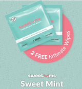 Sweetums Crotchless Panty with Wipes Mint 2XL packaging featuring 2 FREE Sweet Mint intimate wipes.