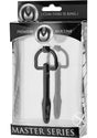 Master Series The Hallows Cum-Thru D-Ring Penis Plug Black packaging showcasing premium silicone design.