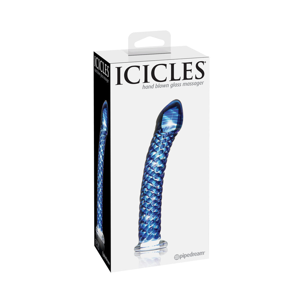 Icicles No. 29 Curved Textured 7.25 inches Glass Dildo Blue