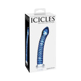 Icicles No. 29 Curved Textured 7.25 inches Glass Dildo Blue