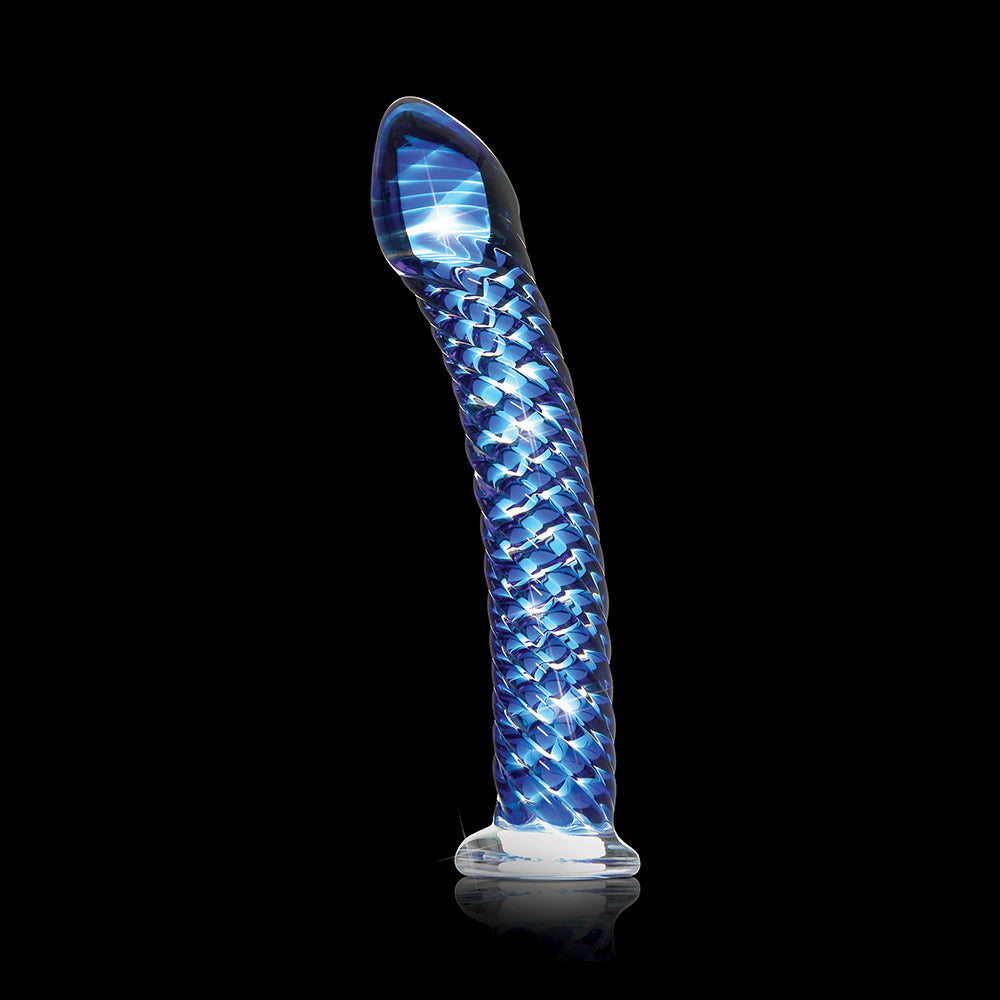 Icicles No. 29 Curved Textured 7.25 inches Glass Dildo Blue