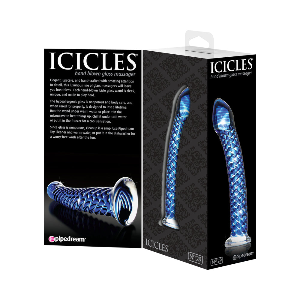 Icicles No. 29 Curved Textured 7.25 inches Glass Dildo Blue