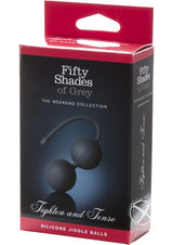 Fifty Shades of Grey Tighten and Tense Jiggle Balls Black packaging featuring silicone jiggle balls.