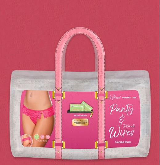 Sweetums Flutter Thong with Wipes Watermelon L/XL in a stylish combo pack with pink details.