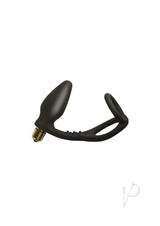 Ro-Zen Vibrating Silicone Cock Ring with Butt Plug Black for dual stimulation and enhanced pleasure.