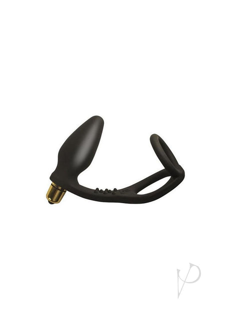 Ro-Zen Vibrating Silicone Cock Ring with Butt Plug Black for dual stimulation and enhanced pleasure.