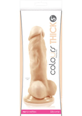 Colours Pleasures Silicone Thick Dildo 5 inch Vanilla in packaging showcasing its realistic design and texture.
