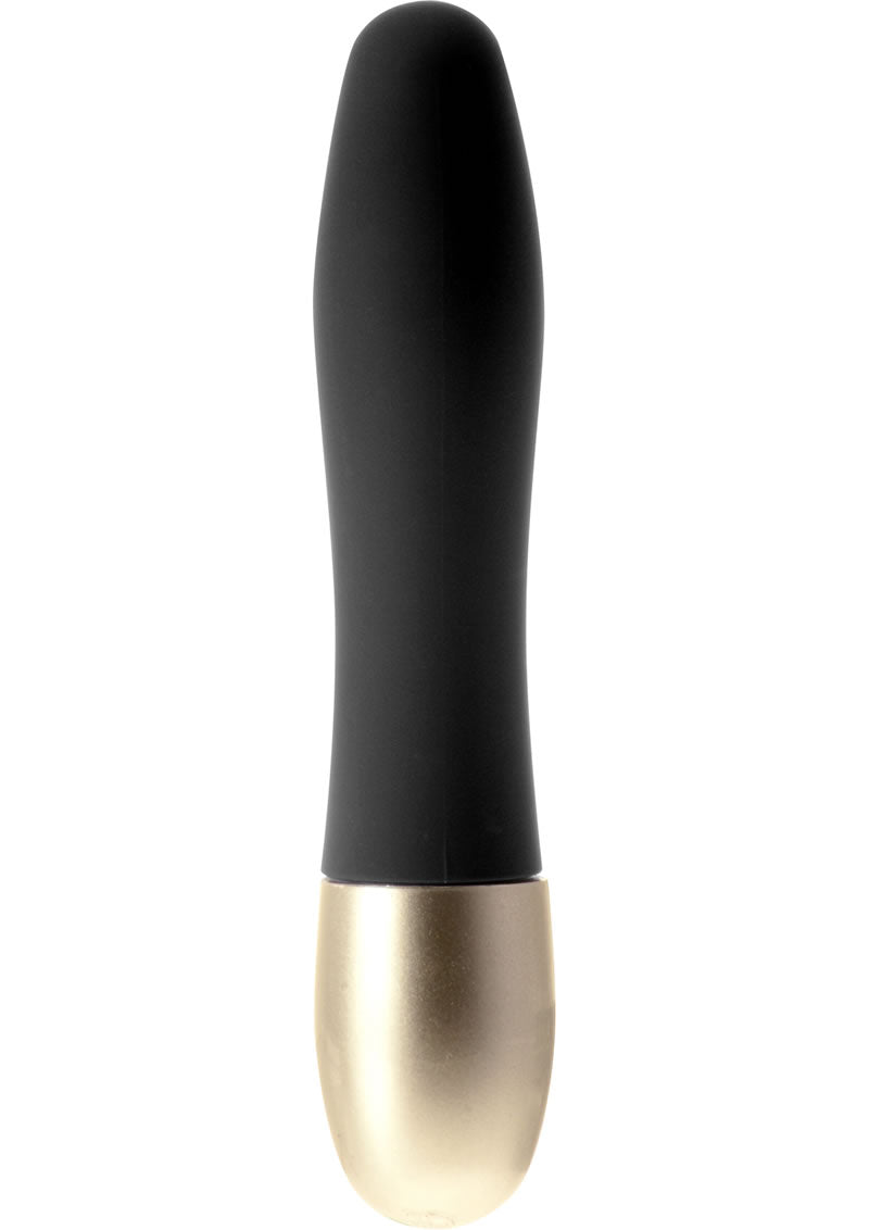 ME YOU US Discretion Mini Vibrator Black with a sleek black body and gold aluminum base.