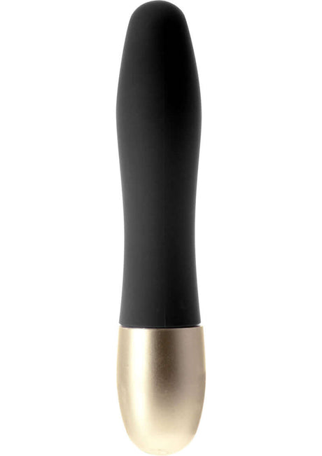 ME YOU US Discretion Mini Vibrator Black with a sleek black body and gold aluminum base.