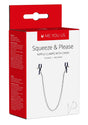 Me You Us Squeeze and Please Nipple Clamps with Chain packaging showing adjustable clamps with chain.