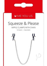 Me You Us Squeeze and Please Nipple Clamps with Chain for adjustable pleasure and sensation.