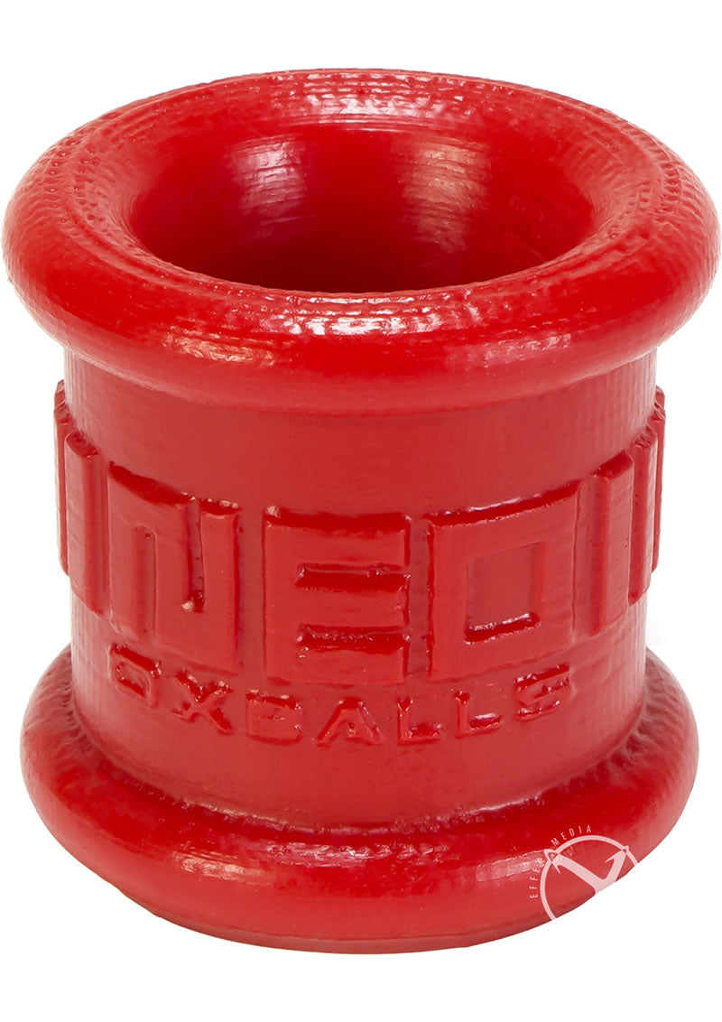 Oxballs Neo-Stretch Neo-Tall Silicone Ball Stretcher Red close-up displaying the soft silicone material and design.