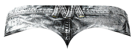 Male Power Dirty Denim Print Thong Blue L XL featuring a detailed denim design and faux zipper.