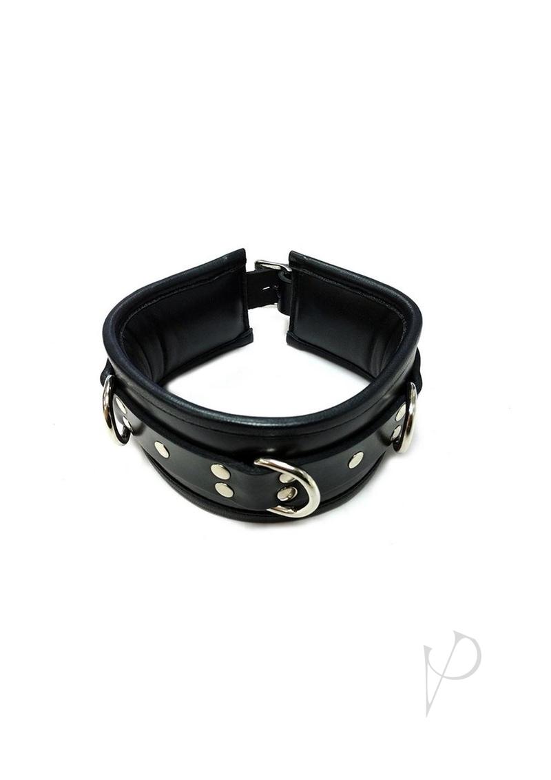 Rouge 3 D-Ring Padded Leather Adjustable Collar Black, featuring a sophisticated design and durable construction.