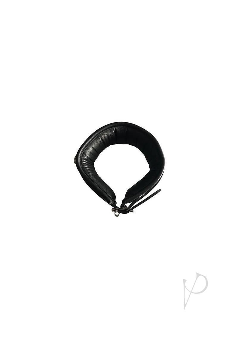 Rouge 3 D-Ring Padded Leather Adjustable Collar Black displayed from above, showcasing its padded leather design.