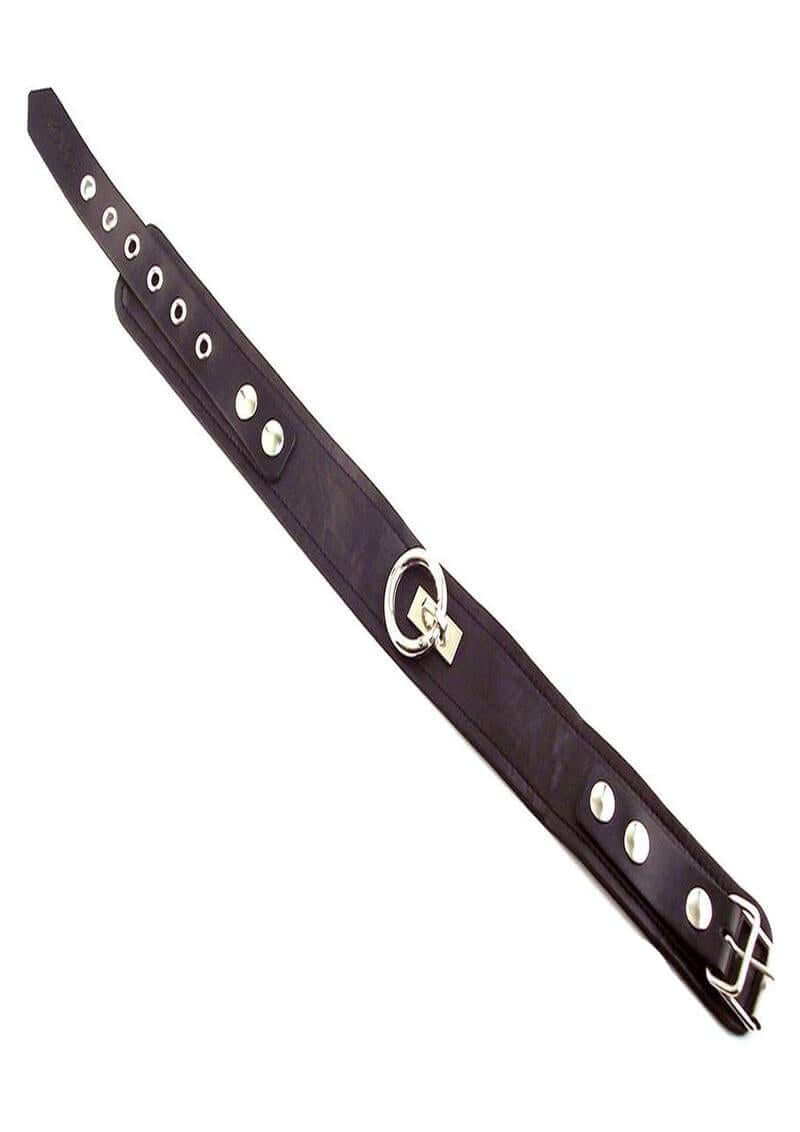 Rouge Plain Leather Adjustable Collar 1 Ring Black with silvery buckle and eyelets for adjustable fit