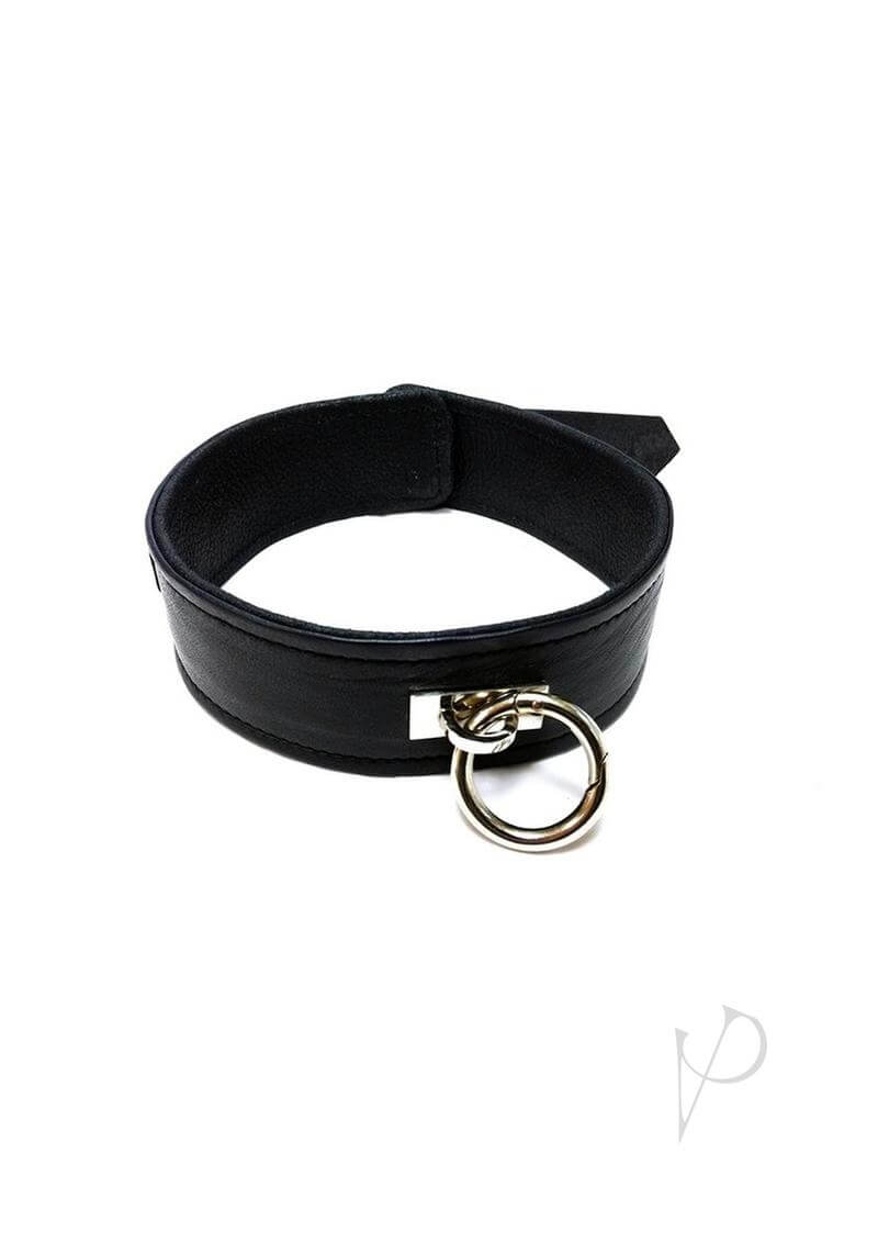 Rouge Plain Leather Adjustable Collar 1 Ring Black with metal ring and smooth leather finish.