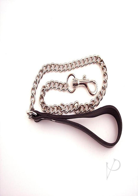 Rouge Leather Lead Metal Chain Leash Black featuring a black leather handle and sturdy metal chain.