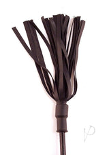 Rouge Wooden Handle Leather Riding Crop Black, featuring feathered leather strips and a smooth wooden handle.