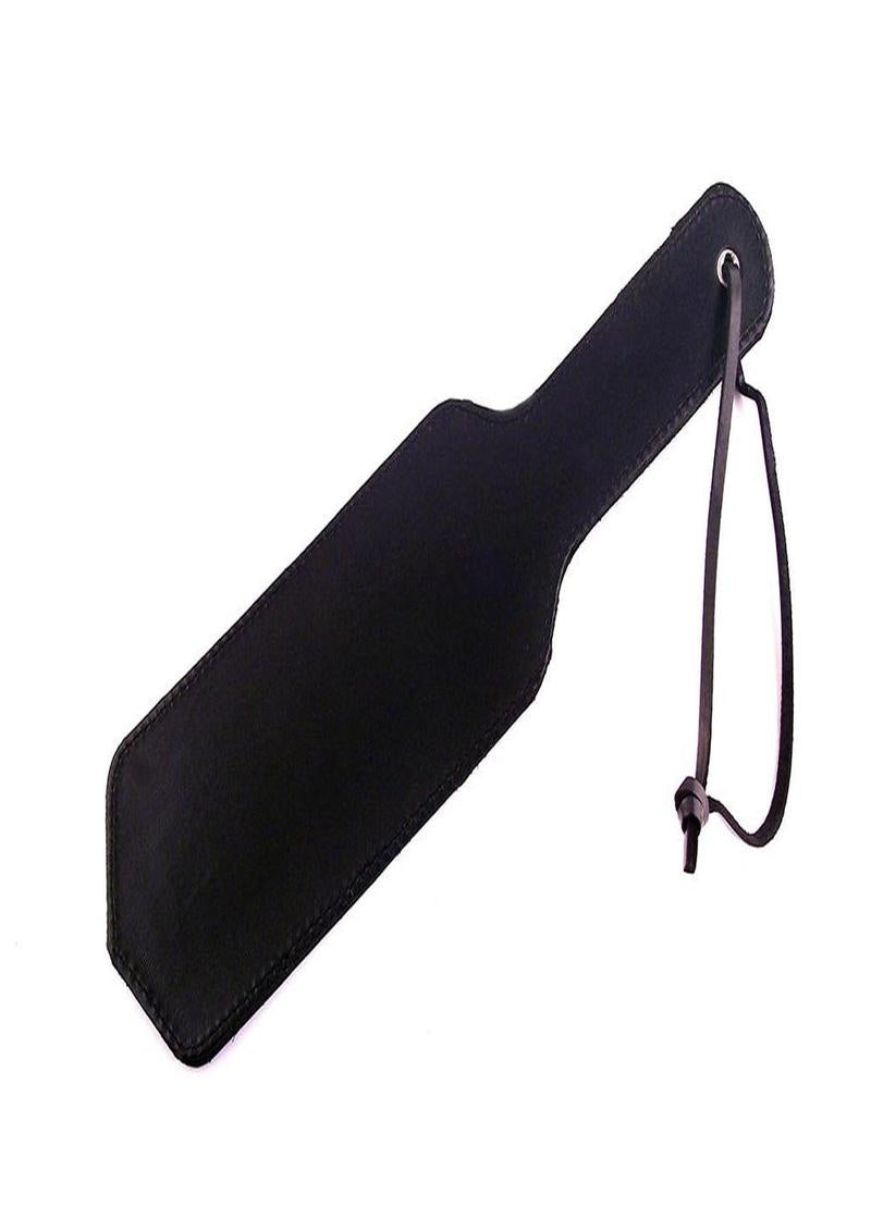 Rouge 13 Inch Double Sided Leather Paddle Black on display with a sleek design and leather lanyard.