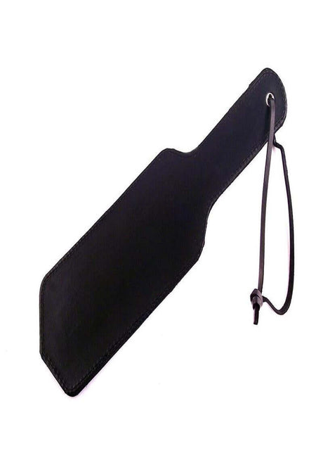 Rouge 13 Inch Double Sided Leather Paddle Black on display with a sleek design and leather lanyard.