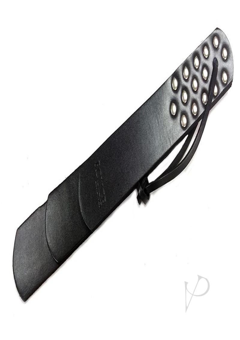 Rouge Leather Three Flap Paddle Black impact toy for bondage and fetish play with three independent flaps.