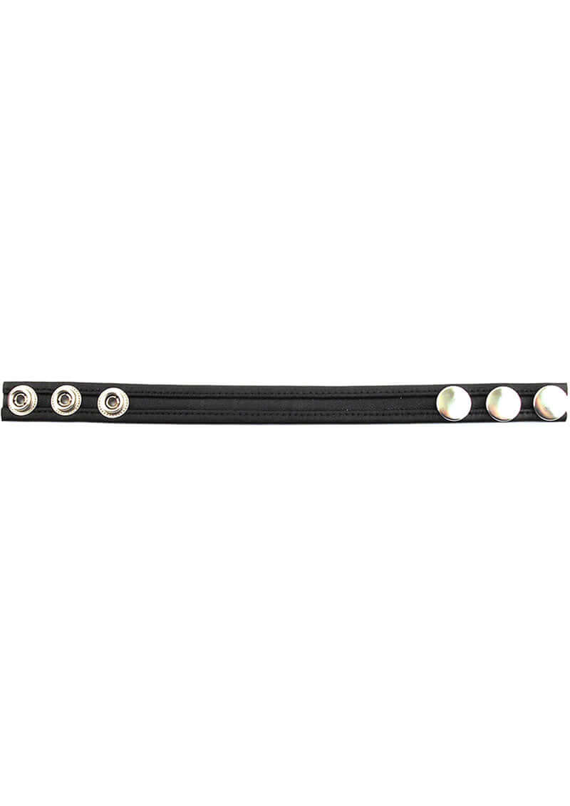 Rouge Leather Adjustable Cock Strap Black featuring soft leather and stylish button details.