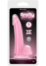 Firefly Smooth Dong Dildo Glow In The Dark 5 inch Pink in packaging, showcasing its sleek design and glow features.