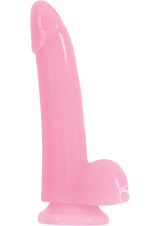 Firefly Smooth Dong Dildo Glow In The Dark 5 inch Pink with sleek design and contoured balls for pleasure.