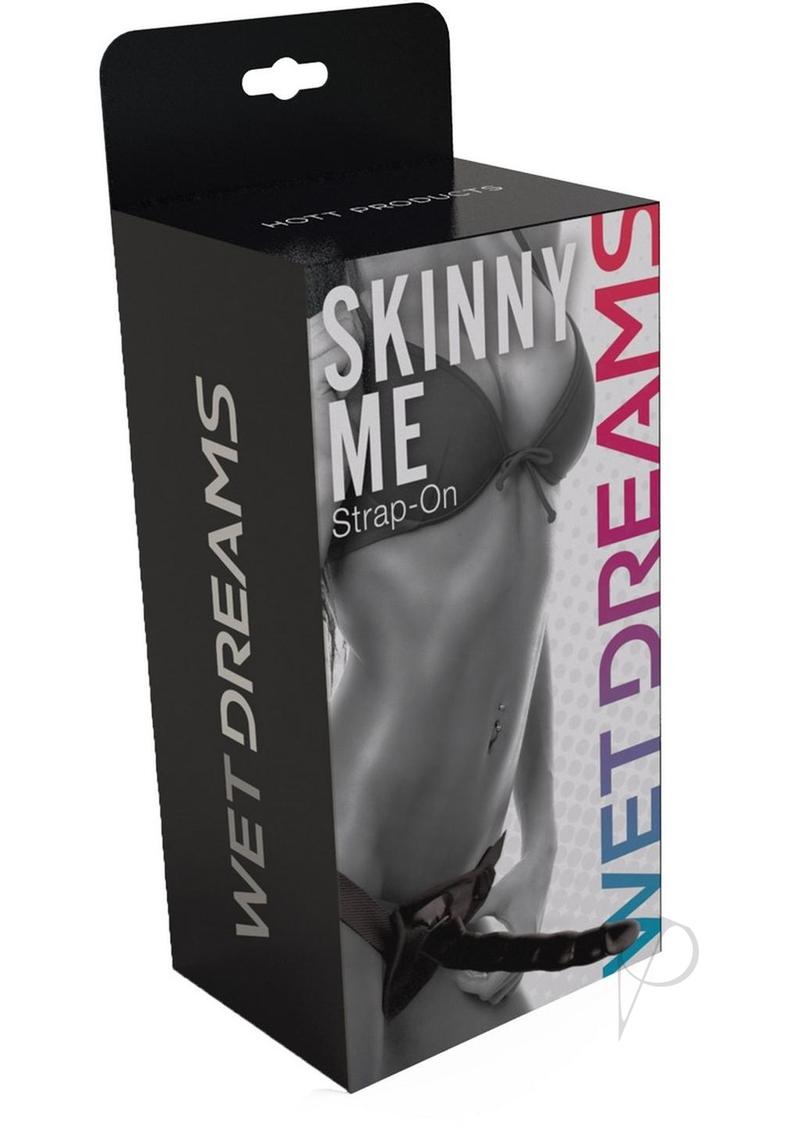 Wet Dreams Skinny My Strap-On 7 inch Black packaging featuring a harness set for adventurous intimate play.