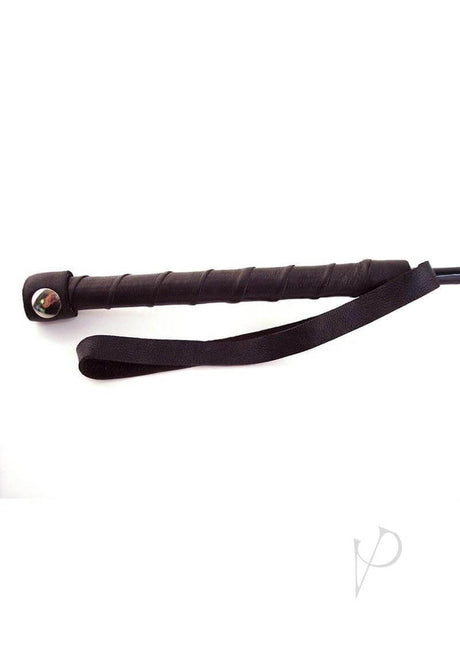 Rouge Fifty Times Hotter Leather Hand Riding Crop Red handle with textured grip and wrist strap for impact play.