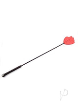 Rouge Fifty Times Hotter Leather Hand Riding Crop Red on a white background, featuring a hand-shaped spanking flap.