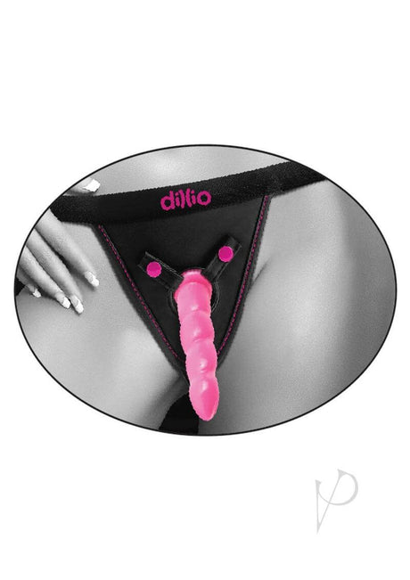 Dillio Perfect Fit Harness Black Pink featuring a playful pink accent design and comfortable strap-on fit.
