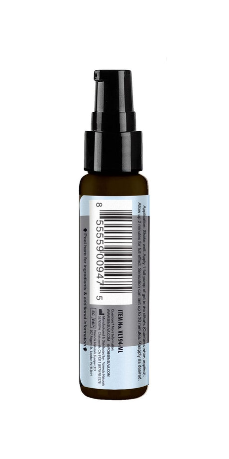 Sensuva On Arousal Gel Ice 1 Oz bottle showing label and pump spray nozzle.