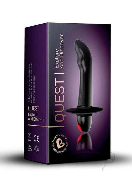 Rocks Off Quest 10 Speed Prostate Stimulator Black packaging showcasing sleek design and features for intimate exploration.