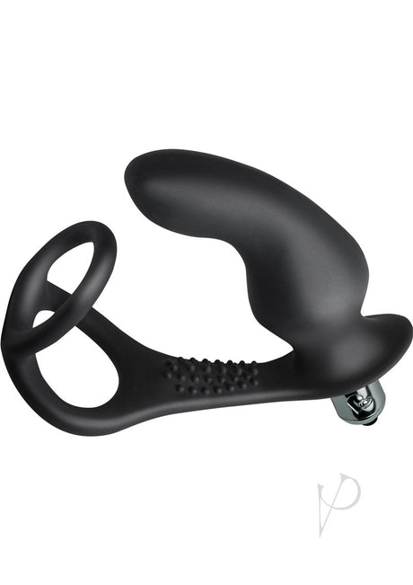 Ro-Zen Pro Silicone Cock Ring Vibrating Butt Plug Black with ergonomic design for dual-action pleasure.