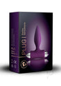 Petite Sensations Silicone Vibrating Butt Plug Purple in packaging showcasing its design and features.