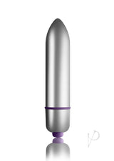 Petite Sensations Pearls Silicone Vibrating Anal Bead Purple with sleek silver design and purple accents.