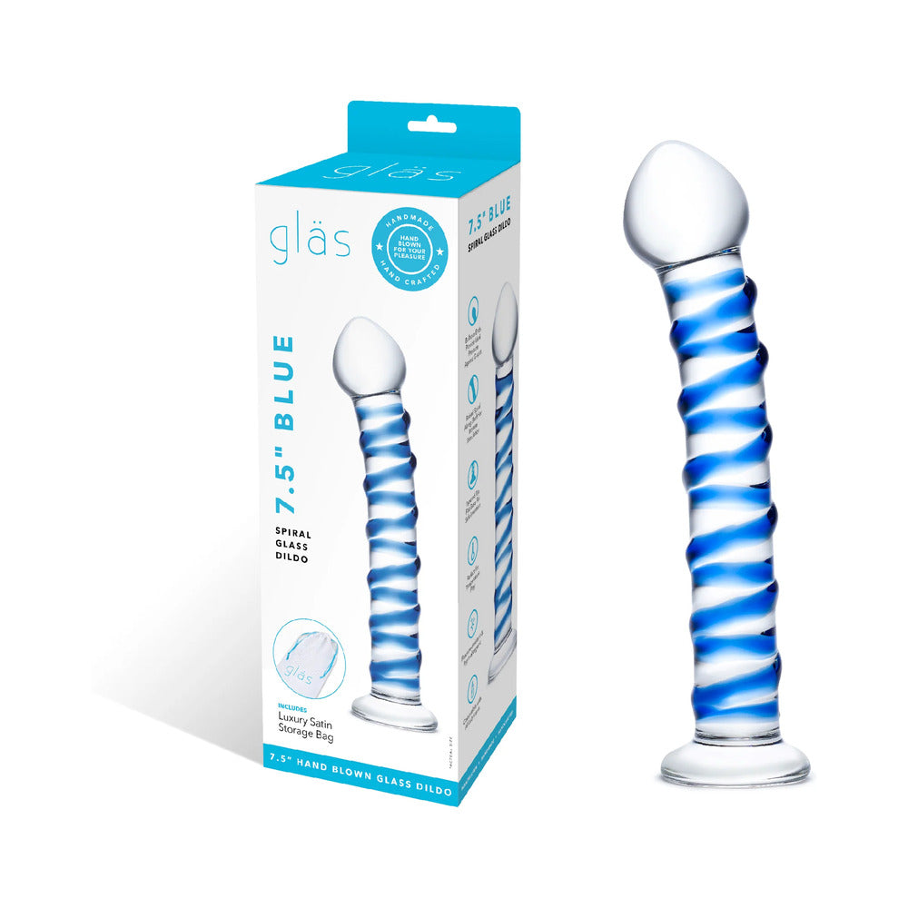 Glas 7.5 inches Blue Spiral Glass Dildo