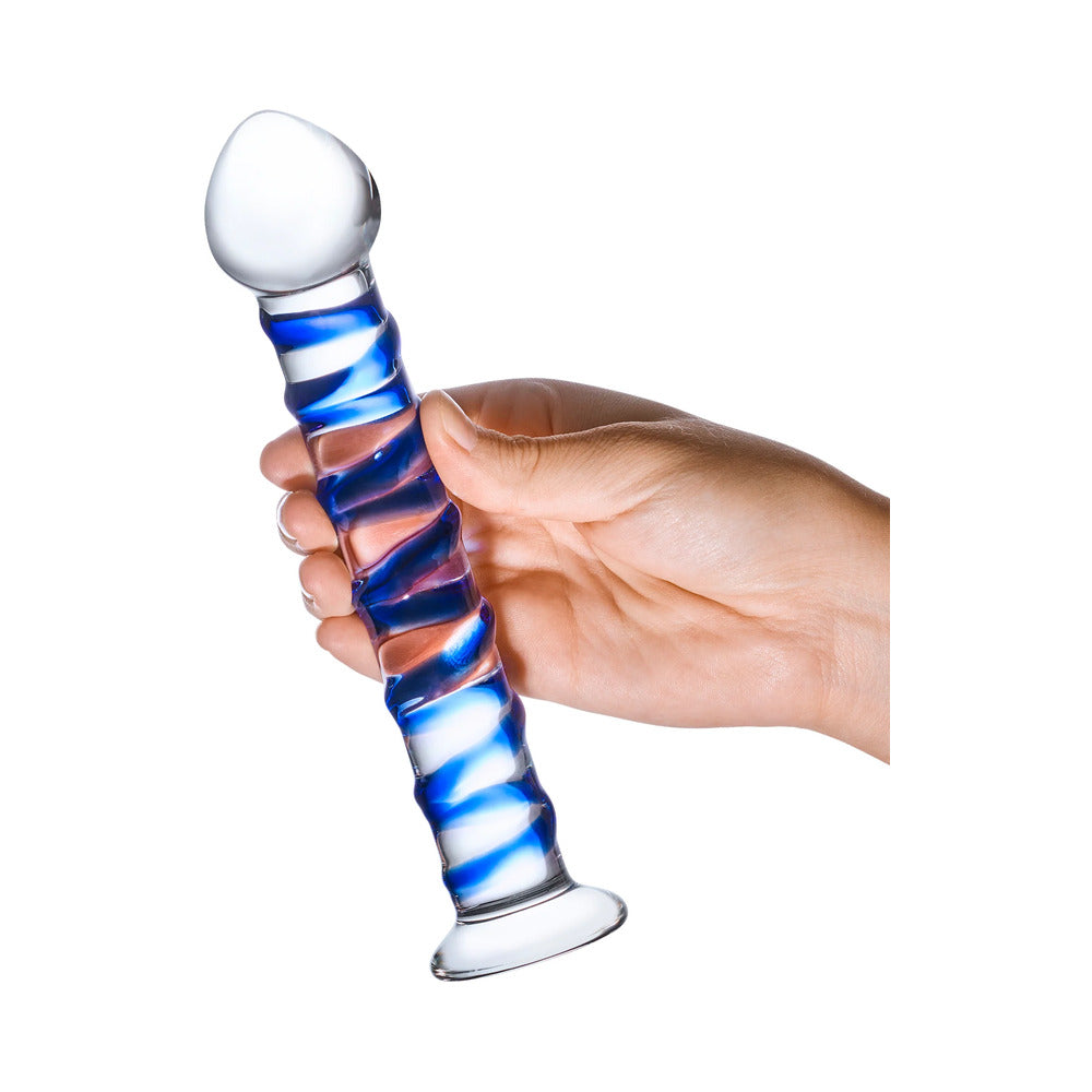 Glas 7.5 inches Blue Spiral Glass Dildo