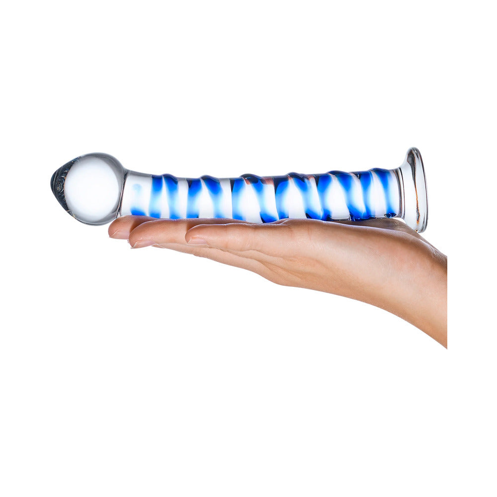 Glas 7.5 inches Blue Spiral Glass Dildo